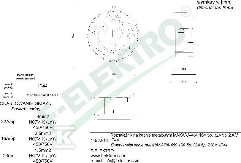 Rozgałęźnik bębnowy, MAKARA-460 2x32A - 14800-9